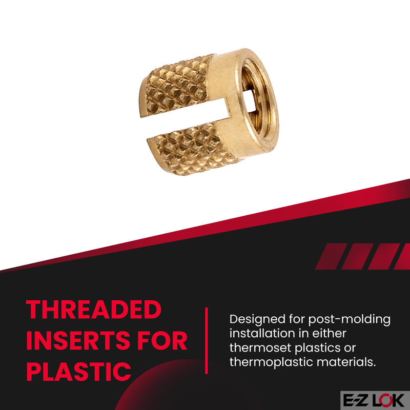 E-Z LOK Threaded Insert for Plastic Flush Brass Thread Inserts 10-32 Pack of 100 10-32 (Pack of 100)