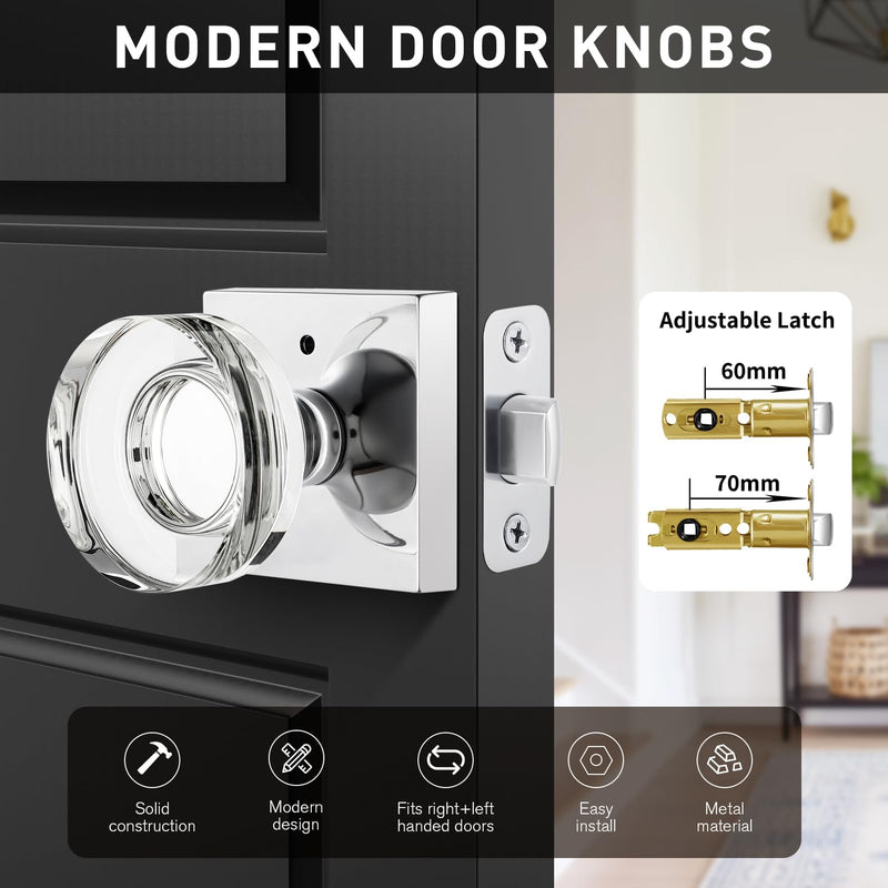 Polished Chrome Door Knobs Interior, Privacy Crystal Glass Door Knobs with Lock for Bathroom Bedroom Privacy-Crystal Polished Chrome