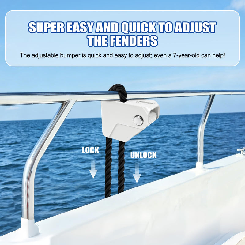 Boat Fender Clips - Adjustable Quick Release Rail Cleats for Easy Boat Docking - Bumper Holder Hanger for Pontoon, Bass, & Jon Boats 2Pcs White