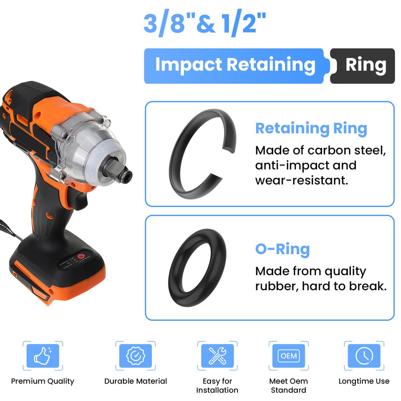 (10+10 Sets) 1/2” and 3/8" Impact Retaining Ring Clip, Friction Ring with O-Ring for Mil-Waukee Electric/Pneumatic Type Impact Wrench 1/2"+3/8"