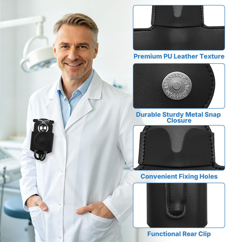 Stethoscope Holder for Scrubs, Magnetic Hands-Free Stethoscope Holder Clip Black PU Leather, Portable for Scrubs Belts Lab White Coats, Scrub Accessories Gifts for Nurses Doctors Medical Students EMTs