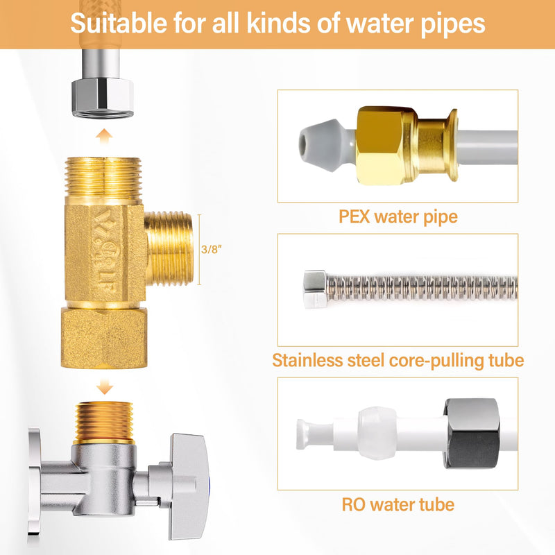 Lead-Free Brass Angle Stop Add-A-Tee Valve,3/8-Inch Compression Inlet X 3/8-Inch Compression Outlet X 3/8-Inch Compression Outlet 2 Pack 3/8x 3/8x 3/8