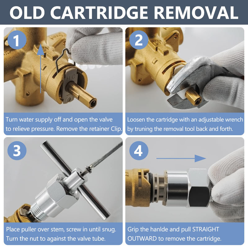 1222 Replacement Cartridge with Removal Tool 104421 for Moen, Compatible with One Hanlde Posi Temp Faucet Cartridge + Puller