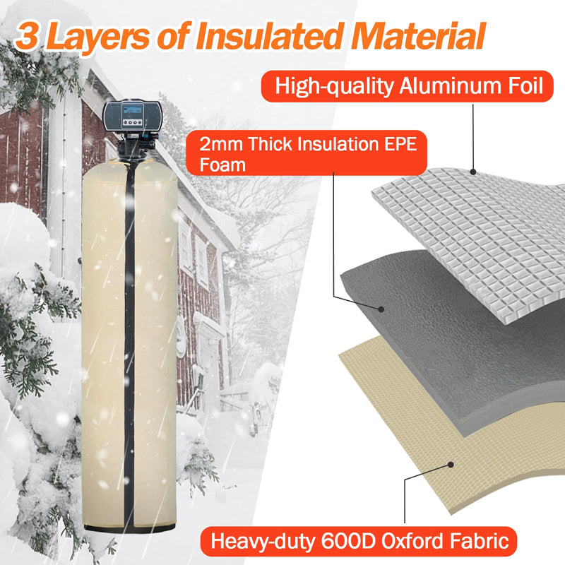 Water Softener Cover Outdoor, 3 Layers Insulation Water Softener Tank Jacket, Heavy Duty Outdoor Insulated Water Softener Tank Cover, 9.5''D x 54''H(COVER SIZE, NOT WATER SOFTENER SIZE)- Beige - NewNest Australia