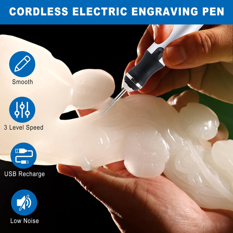 Hgrotp Engraving Pen for Metal Wood Glass Plastic, Cordless, Rechargeable, Engraving Tool Kit DIY Craft Gifts for Teens Adults Beginner