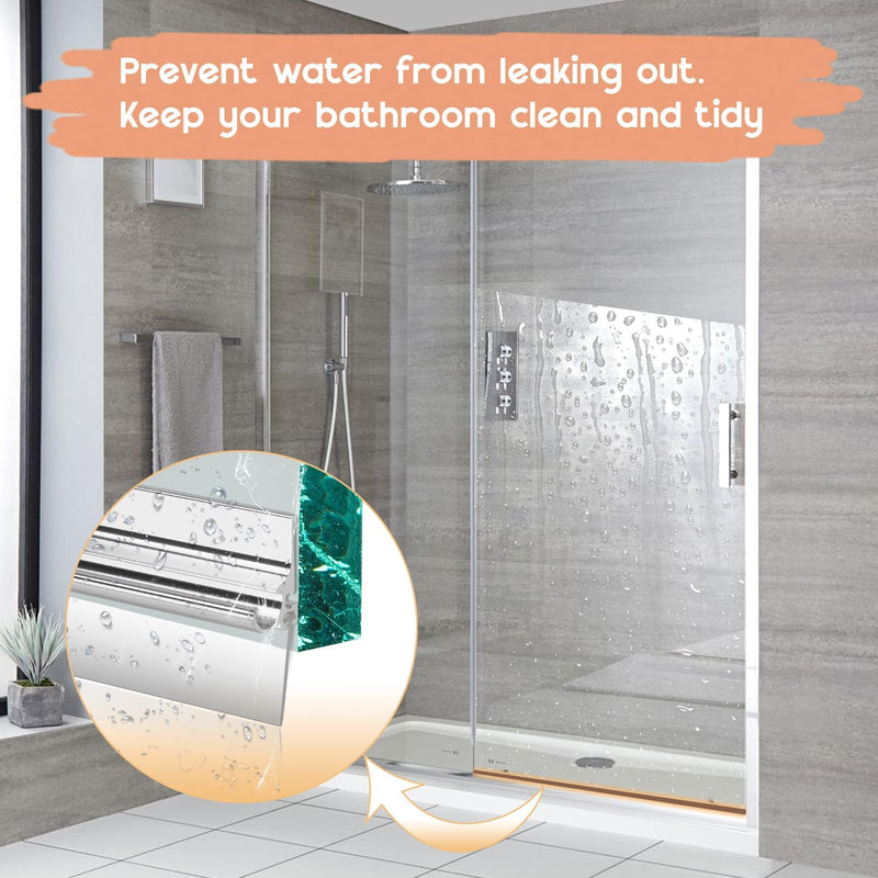 25" Shower Door Drip Rail with Sweep for Chrome Framed Shower Door Bottom Deflector Replacement, with 32 in Vinyl Sweep & Shower Door Bottom Drip Plugs
