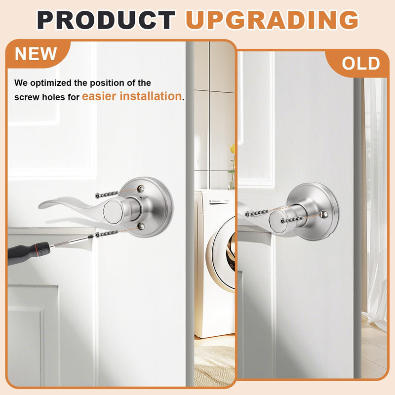 Probrico Dummy Door Handles Two Pairs, Brushed Nickel Interior Dummy Door Lever for Hallway Closet, No-Turning Reversible Door Lever Wave Style 2 Satin Nickel