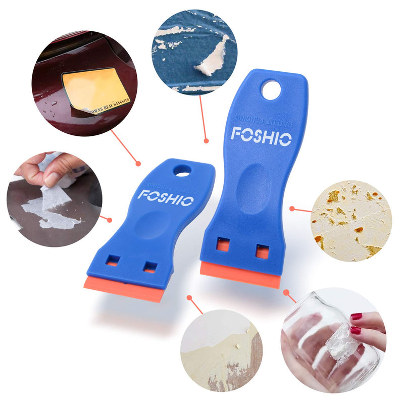 FOSHIO Plastic Razor Blade Scraper Include 2PCS Scraper Tool and 100PCS Blades for Gasket Remover, Labels Decal and Adhesive Remover for Windows and Glass,Blue Blue