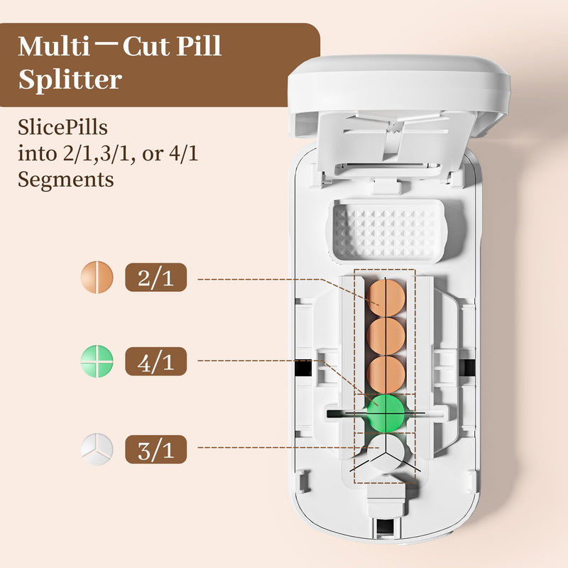 Pill Cutter for Small Pills, Pill Splitter for Tiny Pills - Precisely Cuts into 1/2, 1/3, 1/4 | Portable & Easy-Grip Design