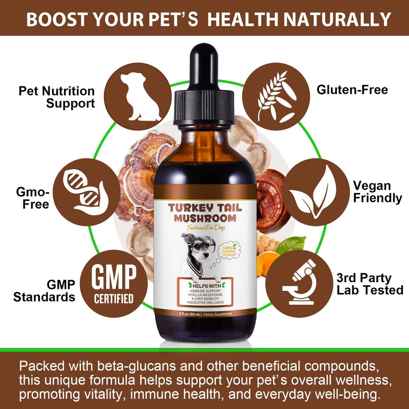 Turkey Tail Mushroom for Dogs, Dog Mushroom Supplement, Mushroom Drops for Dogs, Support Immune Health, Digestive & Joint Mobility, Wild Mushroom Supplement for Dog, Easy to Absorbed 2 fl oz