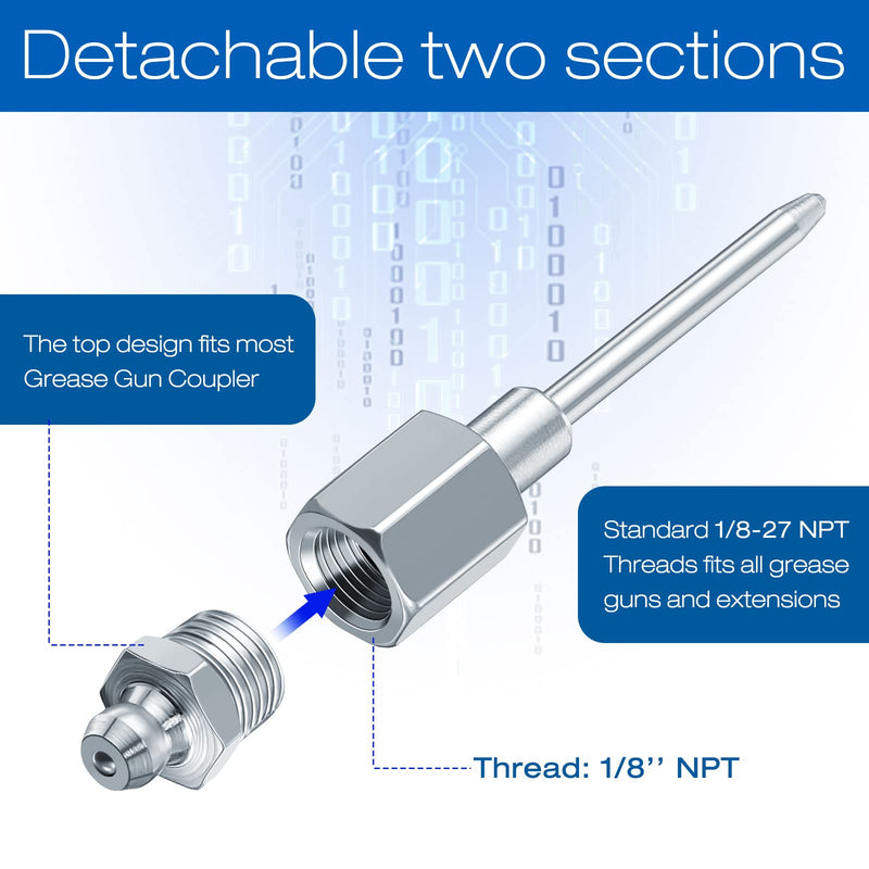 Grease Needle Nozzle, Needle Nose Grease Dispenser, Grease Gun Fittings and Gun Tips, Narrow Needle Greaser Adapter with 1/8 Inch NPT Threads (1 Pack)