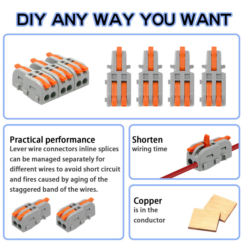 20PCS Mini Electrical Wire Connectors Lever Wire Connector Compact Splicing Butt Terminal Block Connectors (1 in 2 Out, Nylon) WW005-12 20PCS 1 in 2 Out