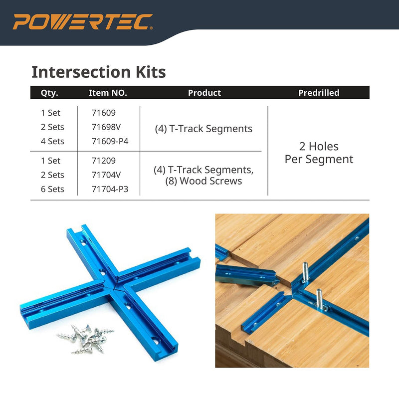 POWERTEC 71158 48 Inch Double-Cut Profile Universal T-Track with Predrilled Mounting Holes, T Track for Woodworking Jigs and Fixtures, Drill Press Table, Router Table, Workbench, 2 Count, Pack of 1 48" T track, 2PK