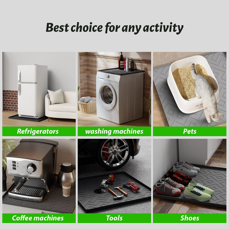 Mini Fridge Silicone Mat 19.7"x19.7"x0.4" - Non-Slip, Spill-Proof, Drip Prevention | Ideal for Refrigerators, Washing Machines, Dryers, Wine Coolers, and Dishwashers Black 19.7' * 19.7'