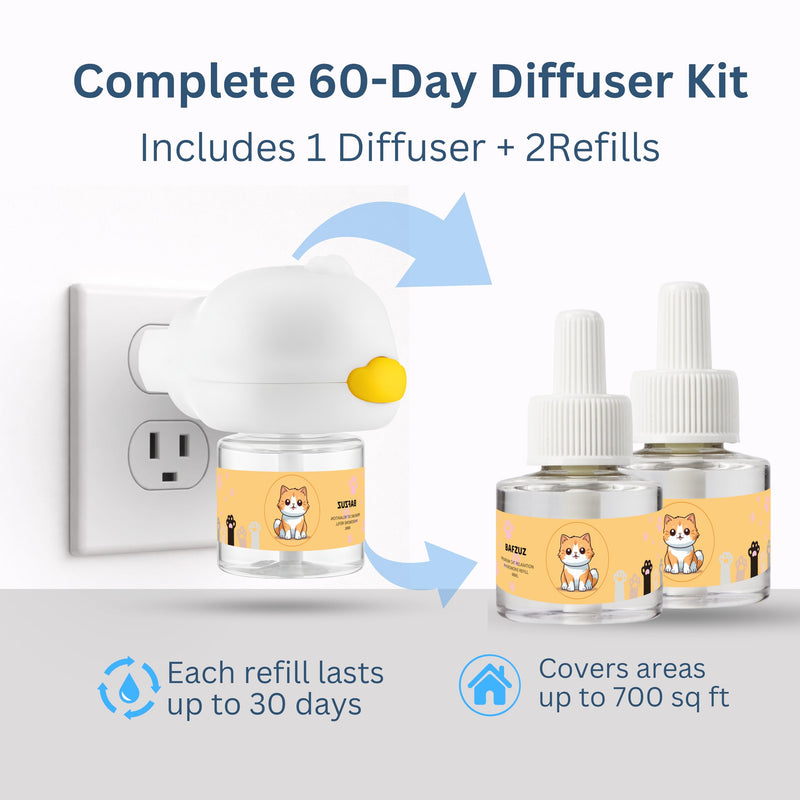 Cat Calming Pheromone Diffuser | Support Anxiety Stress Relief | Helps Stop Scratching Spraying Peeing Hiding Aggression | 60-Day Kit