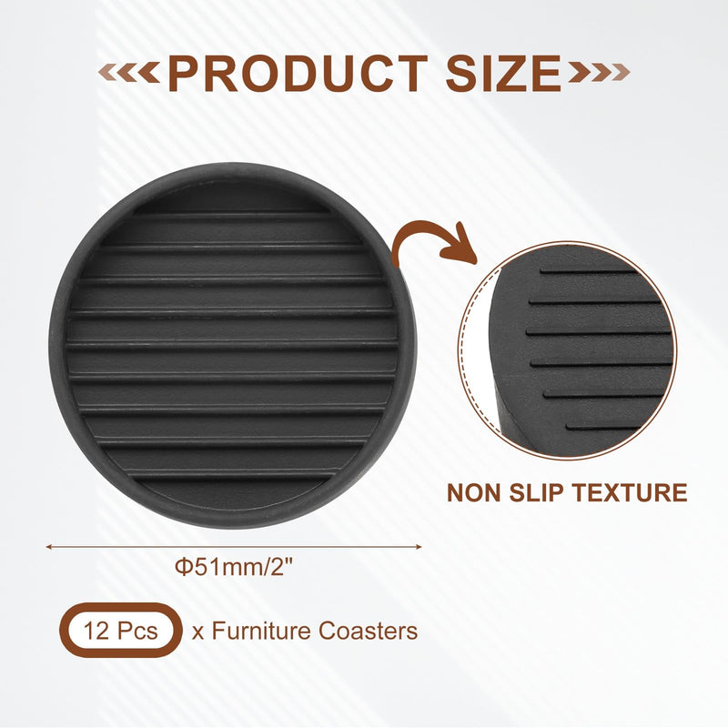uxcell 12pcs Non Slip Furniture Pads,2" Round Furniture Coasters Caster Cups Furniture Feet Floor Protectors Bed Stopper for Hardwood Floors Sofa, Black 2" 12
