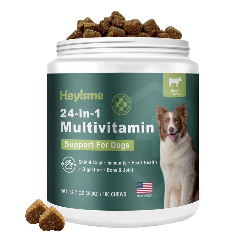 Dog Multivitamin, Glucosamine Chondroitin for Dogs, Dog Vitamins and Supplements, Probiotics, Krill Oil for Hip & Joints, Skin, Coat, Immune Health, Heart, Digestion (180 Chews, Beef) 180 Chews