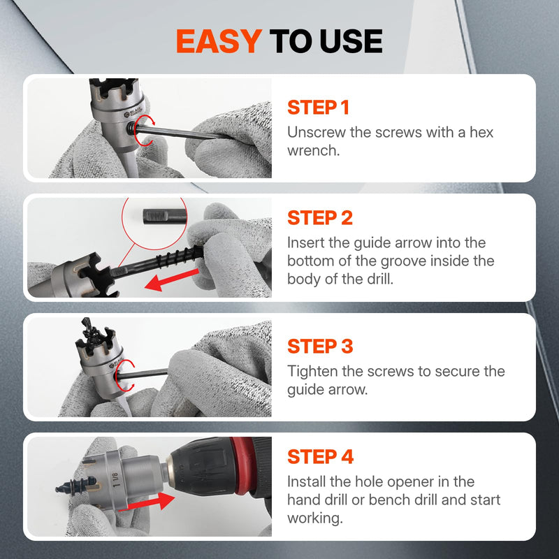 5PCS Carbide Hole Cutter Kit, Hole Saw Set with 2 Pilot Drill Bits & Aluminum Storage Case, 7/8", 1-1/8", 1-3/8" Metal Hole Saw Kit for Stainless Steel, Sheet Metal, Iron, Aluminum & Electricians 5