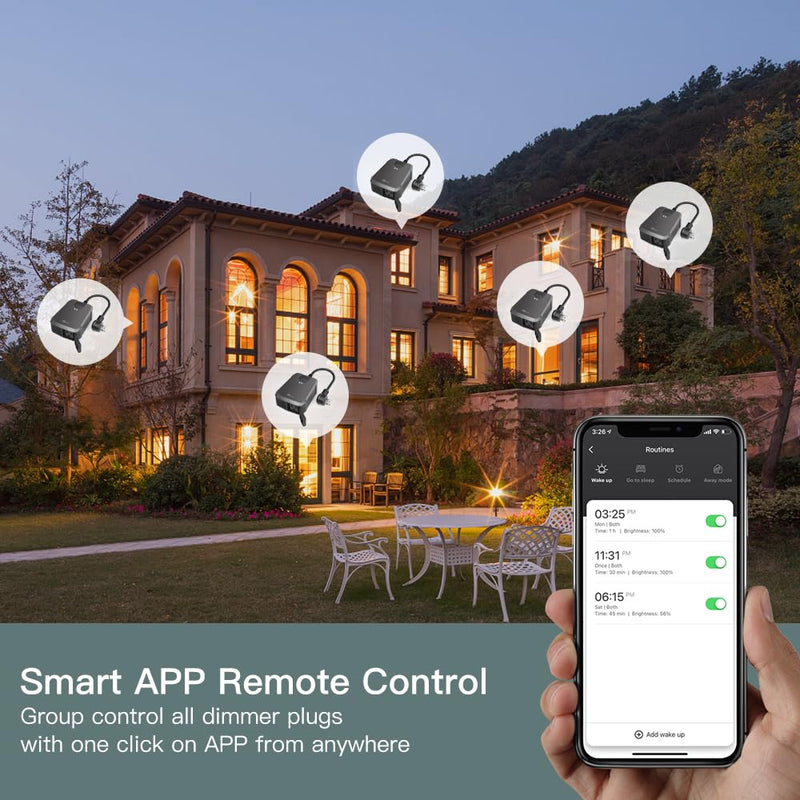 TREATLIFE 2 in 1 Outdoor Smart Dimmer Plug, 2 Individual Control Sockets, 600W, Compatible with Alexa, Google Home, IP64 for Outdoor String Lights, Dusk to Dawn, 2.4GHz WiFi Only 2-Socket 1Pack