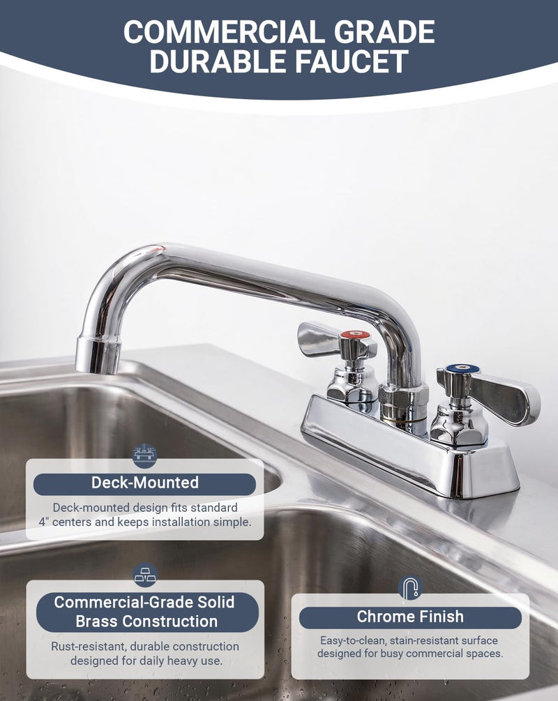 4" Center Deck Mount Utility Laundry Sink Faucet - 10" Swivel Spout 4" Center 10" Swivel Spout