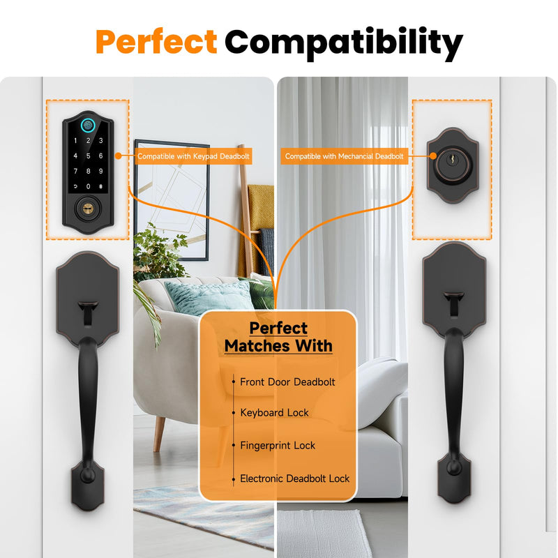 HOSOM Front Door Handle Set, Exterior Door Handle with Door Knob, No Lock, Entry Door Handleset for Right & Left-Handed Doors, Oil Rubbed Bronze