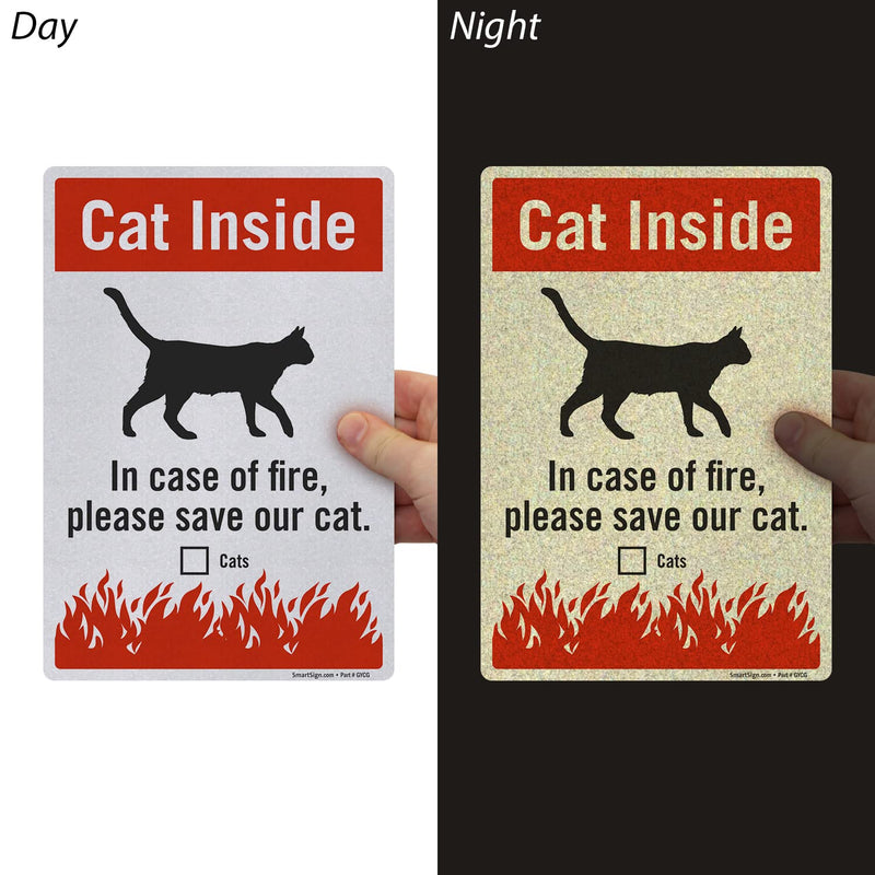 SmartSign (Pack of 3) “Cat Inside - in Case of Fire Please Save Our Cat” Pet Rescue Label Set, One 3.75“x5.5“ & Two 2.75“x4“ - Engineer Grade Reflective Decals, Red, Black and White, Made in USA 3 Pack 3.75" X 5.5" and 2.75" X 4" Label Set