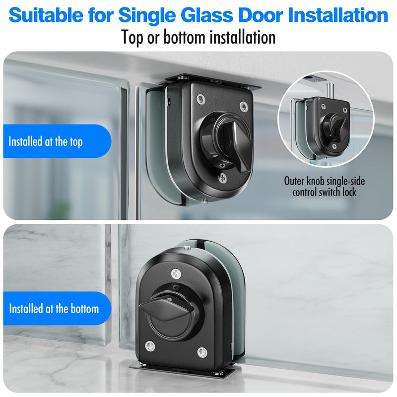 Ranbo Frameless Glass Door Floor Lock, 304 Stainless Steel, Brushed Black | Fits 3/8"–1/2" (10–12 mm) Swing/Sliding Glass Doors, Clamp-On No-Drill, Top or Bottom Mount, Ideal for Office, Entrance LE-70A Brushed Black