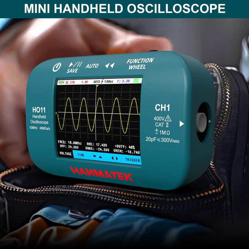 HANMATEK HO11 Handheld Digital Oscilloscope - 10MHz Bandwidth, 48MSa/s High-Precision Sampling, 2.8" TFT Display, USB Rechargeable, Advanced Trigger System, Portable for Fieldwork Professional 10 Mhz