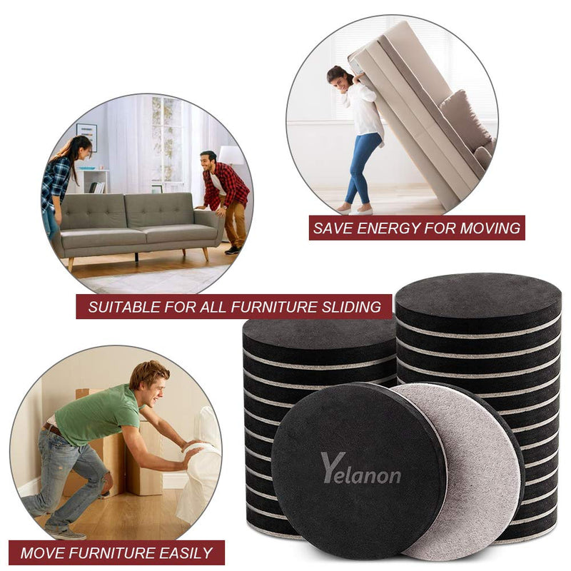 Yelanon Felt Furniture Sliders, 20pcs-3 1/2” Furniture Sliders for Carpet, Furniture Pads Hardwoods Floors, Heavy Furniture Movers Sliders, Reusable Moving Pads, Floor Protectors for Carpet 20pcs 3.5"