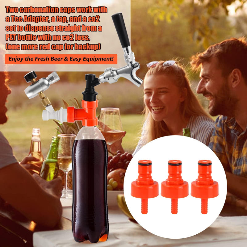 FERRODAY 3 Pack Carbonation Cap Forced Carbonation with PET Bottle 5/16 Barb CO2 Coupling to Carbonate Soda Beer Water PET Bottle Filling Carbonation Cap with No Fall Off Flat Gasket & Thick O-ring 3 count in 1 package