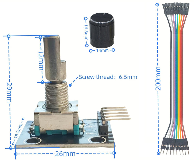 5Pcs Rotary Encoder Module Compatible with for Audio Electric Fan Light Control etc with Black Knobs Cap KY-040