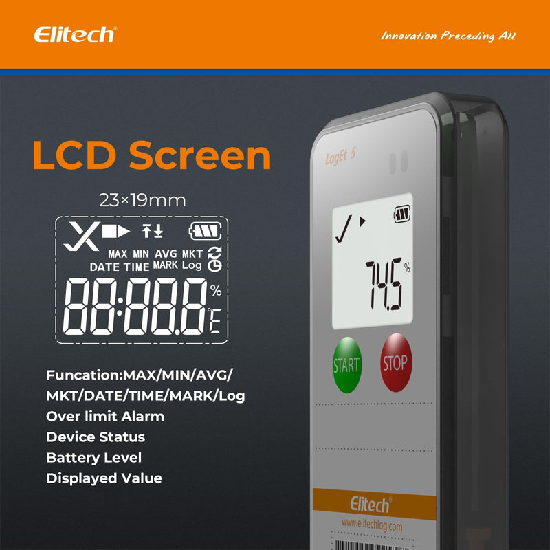 Elitech USB Digital Data Logger with Temperature Humidity External Probe Reusable Recorder with Shadow Data 32000 Points, Auto PDF/CSV Report, for Windows/MacOS, Refrigerator Thermometer LogEt5THE LogEt5THE External-T&H 1