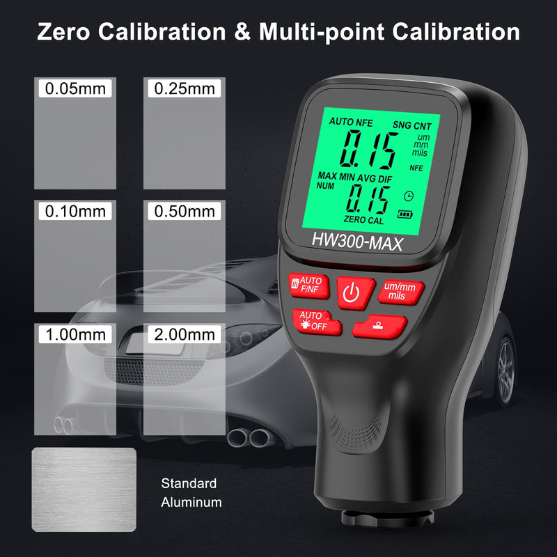 Thickness Industrial, 0-2000UM Paint Thickness, LCD Coating Thickness Meter, 3 Probe Modes, 3 Units Switching, for Steel, Metals, Plastic, Glass, PVC