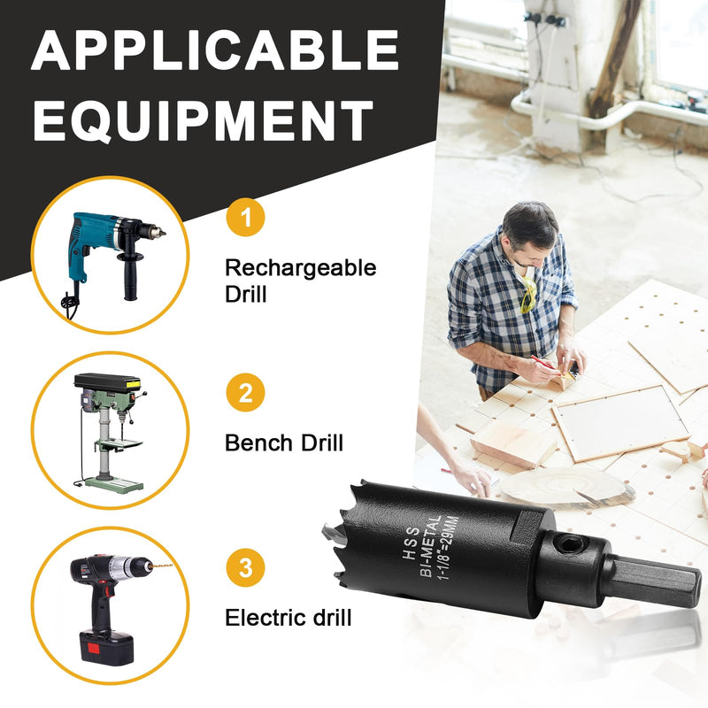 1 1/8 inch Hole Saw Drill Bit for Metal and Wood, M42 Bi-Metal Hole Cutter with 1.5” Cutting Depth for Plywood, Fiberglass, Acrylic, Drywall and Sheet Steel Frosted Black 1-1/8"(29mm)