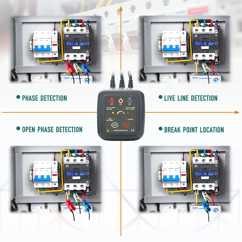 ETCR1000C Non-Contact Phase Sequence Tester Phase Rotation Meter | For insulated wires 0.06-0.6in (1.6-16mm) diameter, suitable for AC 70-1000V phase sequence testing