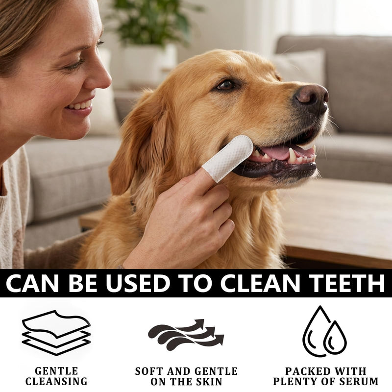 Pet Dental Wipes 60 Count | Dog & Cat Teeth Cleaning Wipes to Support Oral Care | Finger Toothbrush for Freshening Breath & Gently Cleaning Teeth (60 Count) (60 Count)