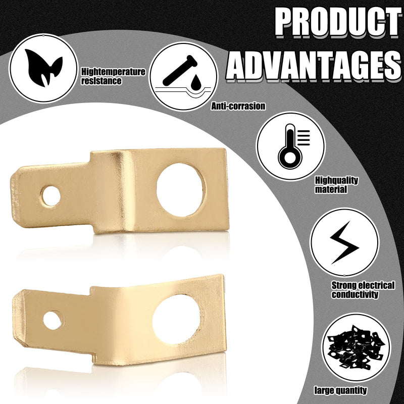 Hicarer 50 Pcs Solderless Quick Disconnect Adapters Non Insulated Wire Connectors,1/4" Male Tab, #10 Stud Brass Male Spade Adapters Brass Copper Wire Connectors Ring Crimp Electrical Supply