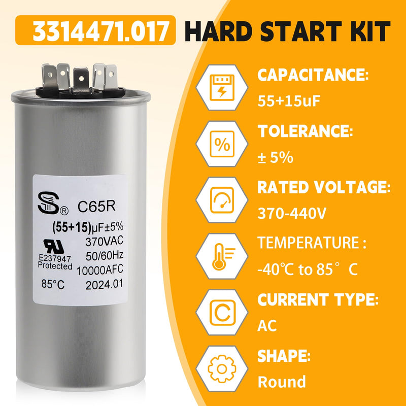 3314471.017 RV air Conditioning Capacitor is Compatible with Dometic 55/15 MFD 55+15 uF±6% 370/440V AC Capacitor Repair kit, Suitable for AC Motors or Heat Pump air conditioners.