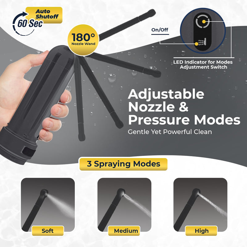 Portable Bidet | Bidet Buddy™ GoFlow | High Pressure | Travel Bidet | 180ML Portable Bidet for Travel | Handheld Bidet | Rechargeable Electric Portable Bidet for Women & Men | Grey Obsidian Drift