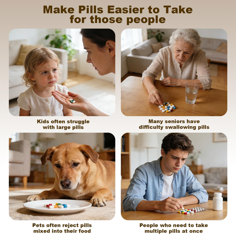 Pill Crusher, Grind Pills to Fine Powder, with Pill Cutter for Small and Large Medication and Vitamin Tablets with Storage Compartment - Great for Feeding Tube, Kids, Pets, Elderly - Ideal for Travel Black