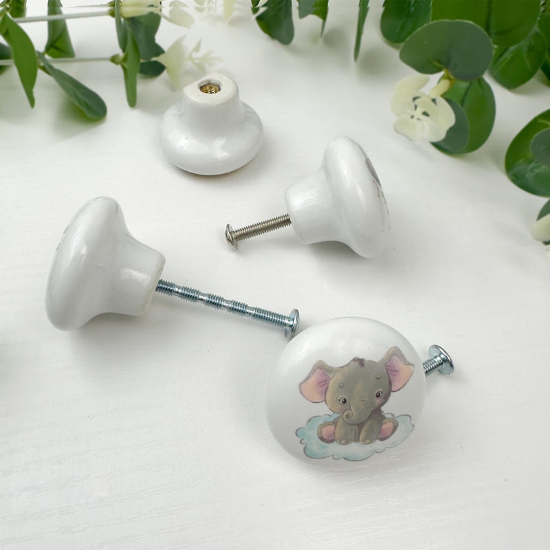 8Pack1.5 Ceramic Elephant Animals Knob Nursery Kids Dresser Drawer Handles Nature Themed Cabinet Knobs and Pulls