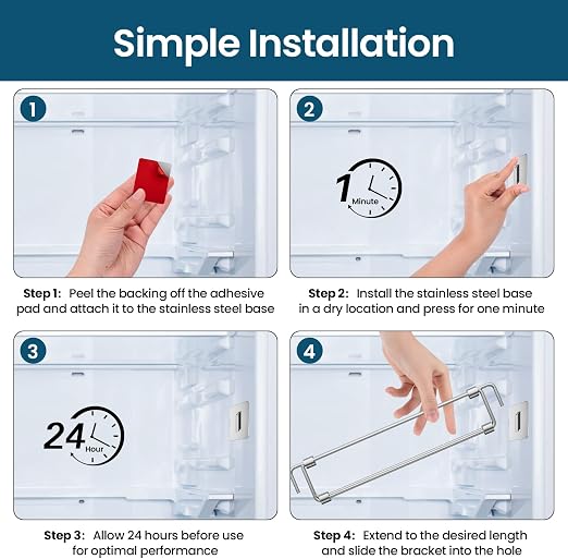 RV Refrigerator Adjustable Tension Rods Set 12.5-22.3 Inch Refrigerator Bar, 4-Pack with Anti-Slip Pads, Stainless Steel