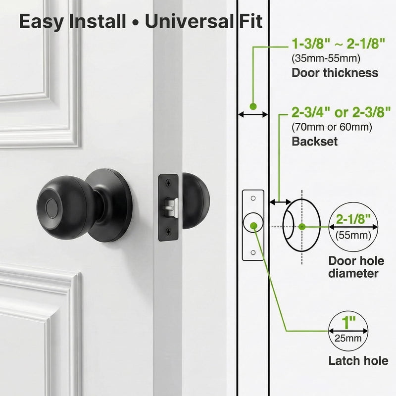 Fingerprint Door Knob, Smart Door Knob Lock with Bluetooth App Control and Backup Keys, 3-in-1 Biometric Door Lock for Bedroom, Home Office and Apartment, Matte Black