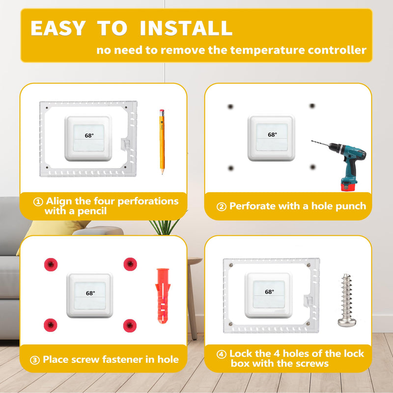 TRJ Large Thermostat Lock Box with Key, Clear Thermostat Cover with Lock for Thermostat on Wall, Lockable Thermostat Lock Box Cover, AC Lock Box Cover with Key Fit Thermostats 4" H x 6" W or Smaller 1 PCS Key Lock Box