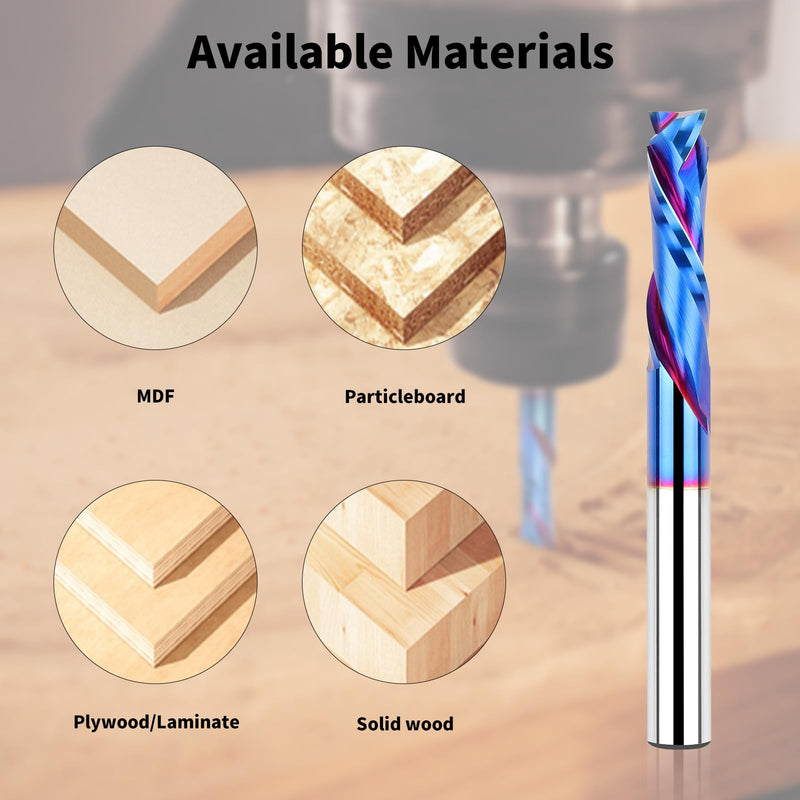 Spiral Router Bits Up Down Compression Bit 1/4 inch Cutting Diameter with Nano Blue Coated, 1/4 inch Shank Solid Carbide CNC End Mill for Wood Carving Engraver Milling Cutters COMPRESSION CUT