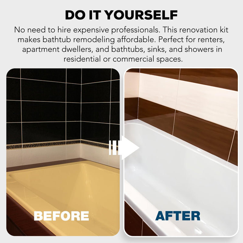 Tub Paint, Odorless Tub and Tile Refinishing, White Bathtub Paint Water Based, Long-Lasting Never Peel, for Bathroom, Tubs, Tiles for Wet Surfaces, Sink, Kitchen Cabinets, Countertops (7.1 Fl Oz (White) 7.1 Fl Oz (White)