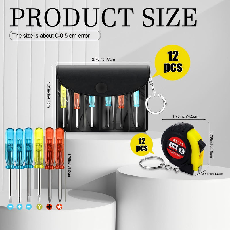 Jutom 24 Pcs Mini Screwdriver Tape Measure Keychains Set Mini Tool Set Father's Men Gifts Bulk for Adult Tool Party Favors
