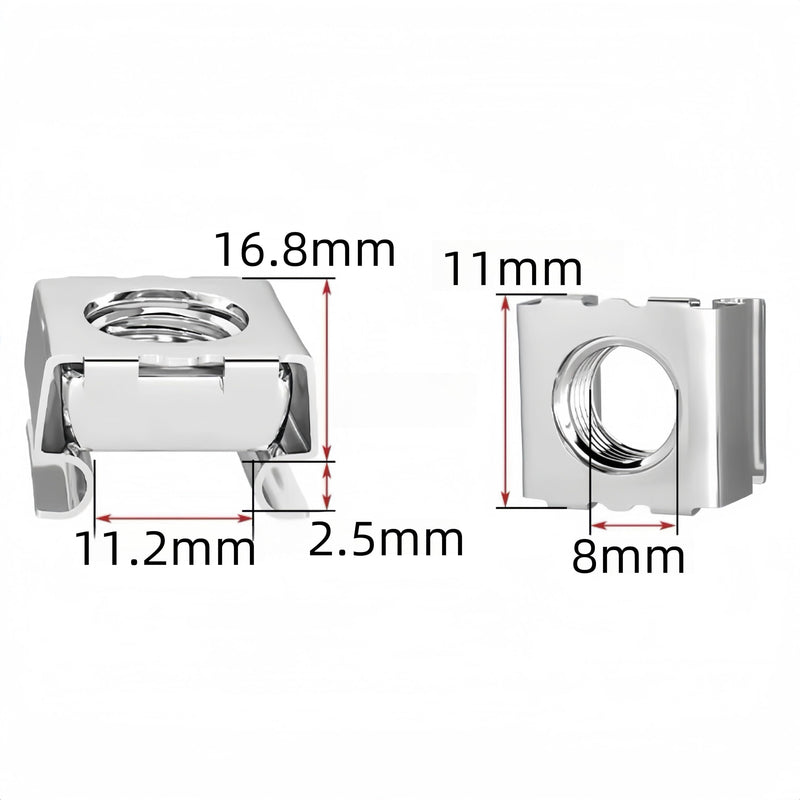 NACX M8 Rack Mount Cage Nuts Clip Nuts, 304 Stainless Steel, Zinc Plated, 15Pcs