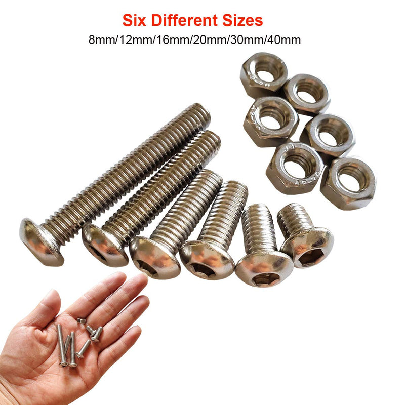 84Pcs M6 x 8mm,12mm,16mm,20mm,30mm,40mm Hex Pan Head Cap Bolts Nuts Screws Assortment Set 304 Stainless Steel Allen Socket Drive Machine Screws with Wrench (84PCS M6 Hex Screws Nuts) 84PCS M6 Hex Screws Nuts