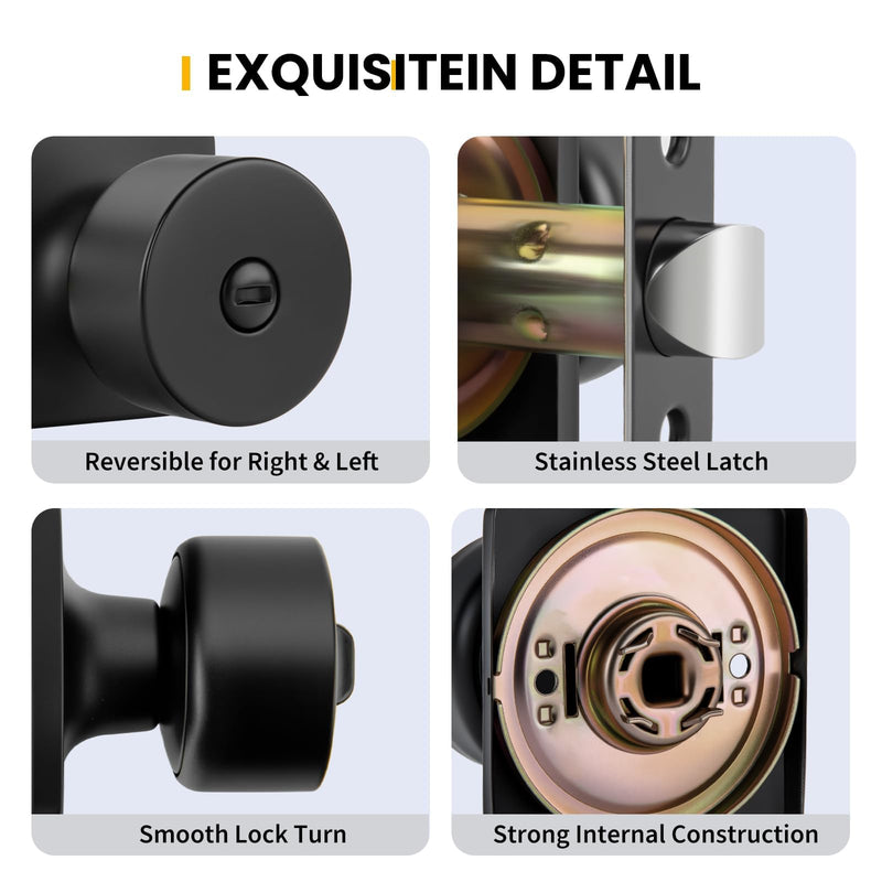 Goldenwarm Matte Black Door Knobs Interior, Privacy Door Knob for Bedroom Door Knob, Black Interior Door Knobs Privacy Lock 4 Pack